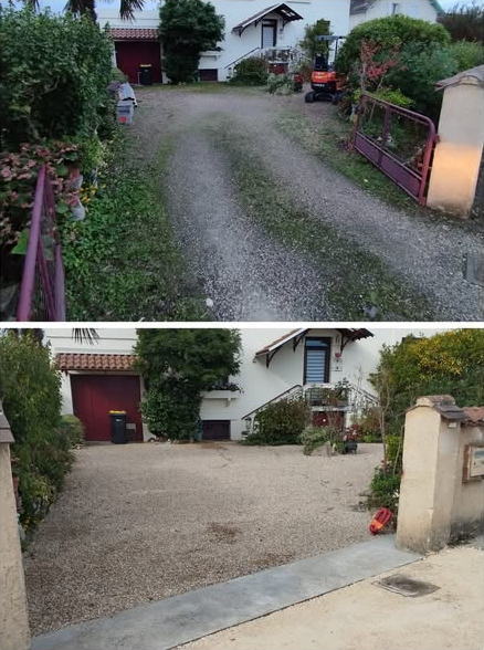 Vue de la cour avant et après travaux de mise aux normes de l'assainissement